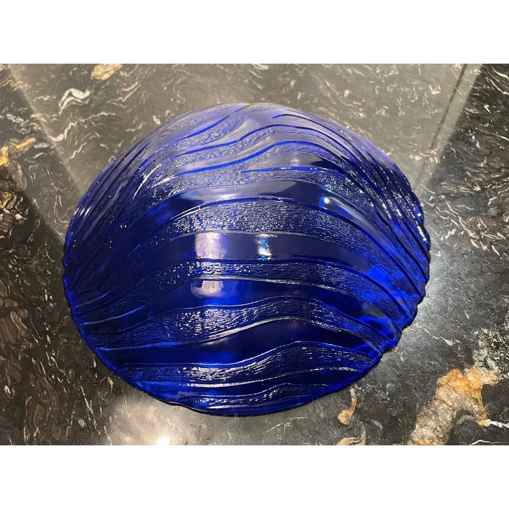 IVY Large Glass/Crystal Bowl with Wave Pattern Cobalt Blue 13